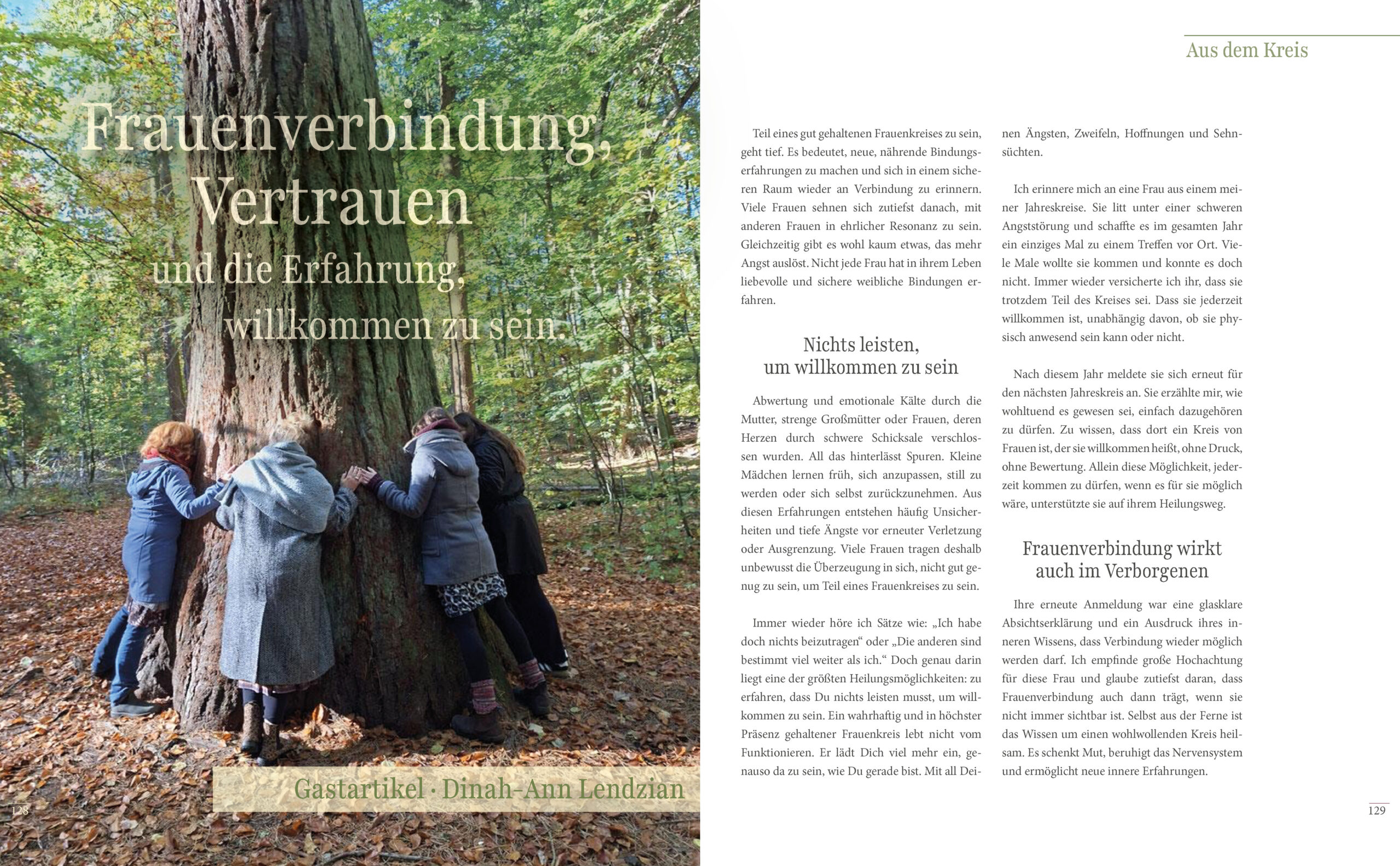 Gastartikel „Frauenverbindung, Vertrauen und die Erfahrung, willkommen zu sein“ von Dinah-Ann Lendzian in WEIB+WACH Ausgabe 2