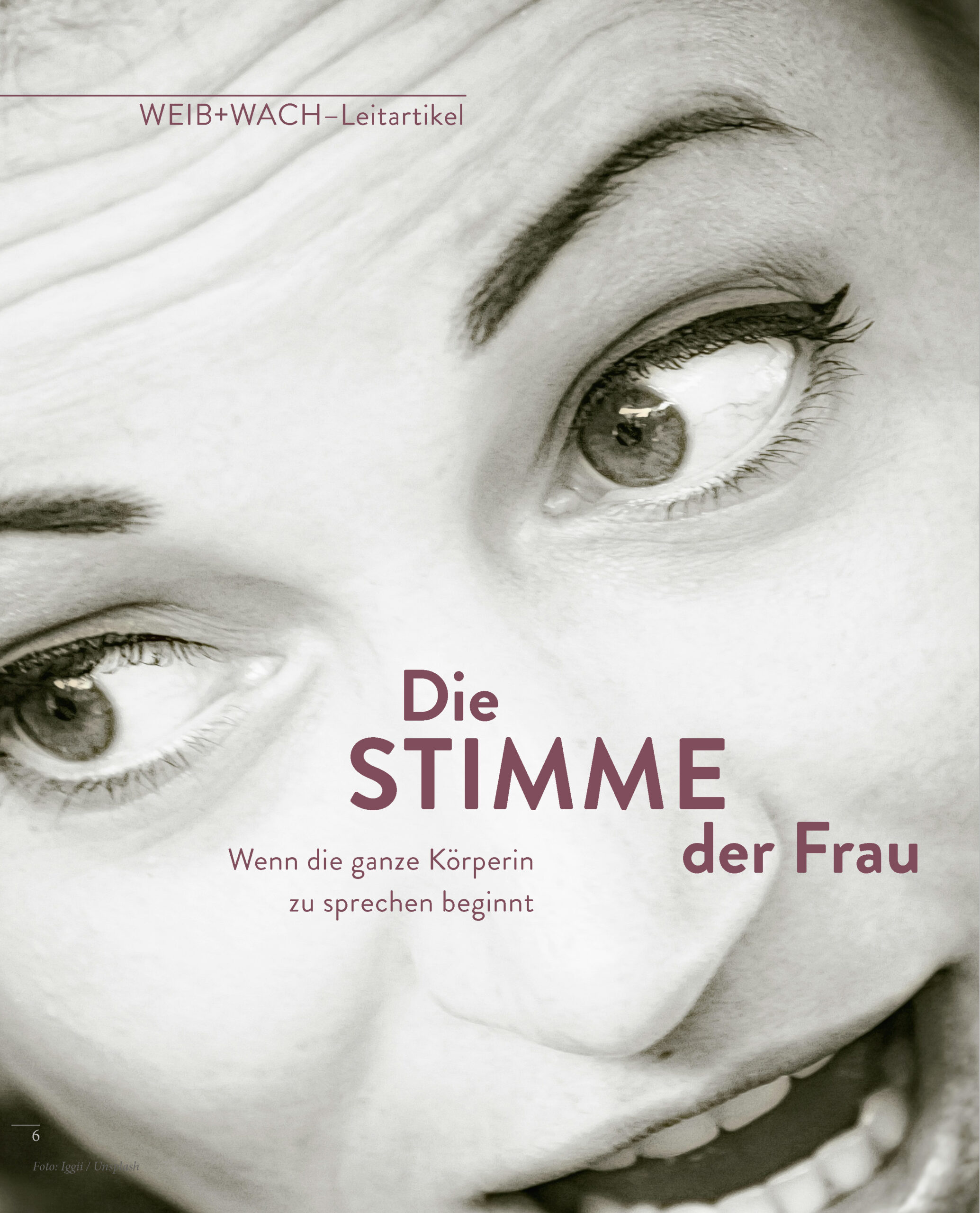 Einstiegsseite des Leitartikels „Die Stimme der Frau“ in WEIB+WACH Ausgabe 2
